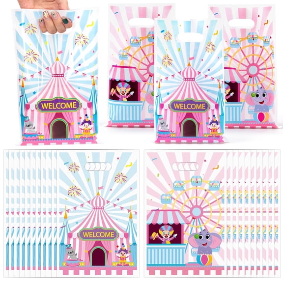 MALLMALL6 Pink Carnival Party Favor Bag Cute Goodie Bag with Handle forNew Year Birthday Wedding,50pcs