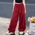thumbnail image 5 of WAVSUF Kids Girls Cargo Pants Classic Fit High Waist Wide Leg Summer Daily Trendy Pants Red Size 14-16, 5 of 7