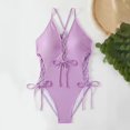 thumbnail image 5 of Sexy Lace Up 1 Piece Swimsuit Deep V Neck Bathing Suits Purple Womens Swimsuits, 5 of 9