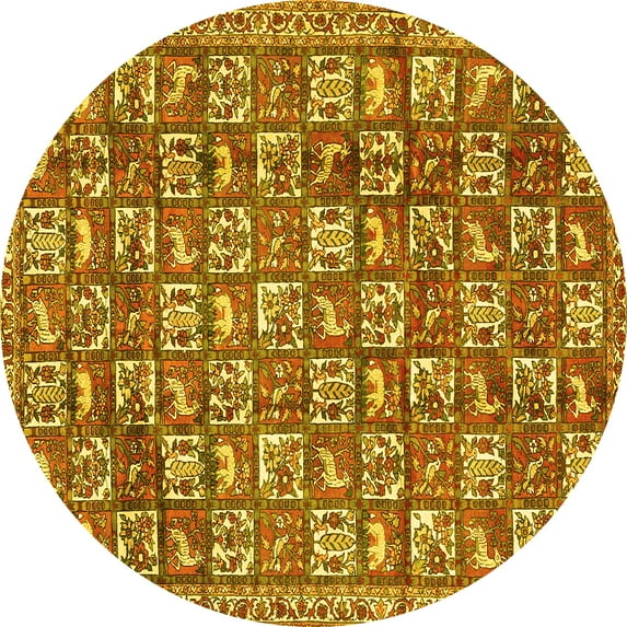 Ahgly Company Machine Washable Indoor Round Persian Yellow Traditional Area Rugs, 4' Round
