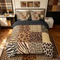 thumbnail image 3 of Manfei Minimalist Cheetah Print Twin Bedding, Old Fashion Patchwork Bedding Comforter Set, Tan Peach, Black Reversible, 7-Piece, 3 of 6