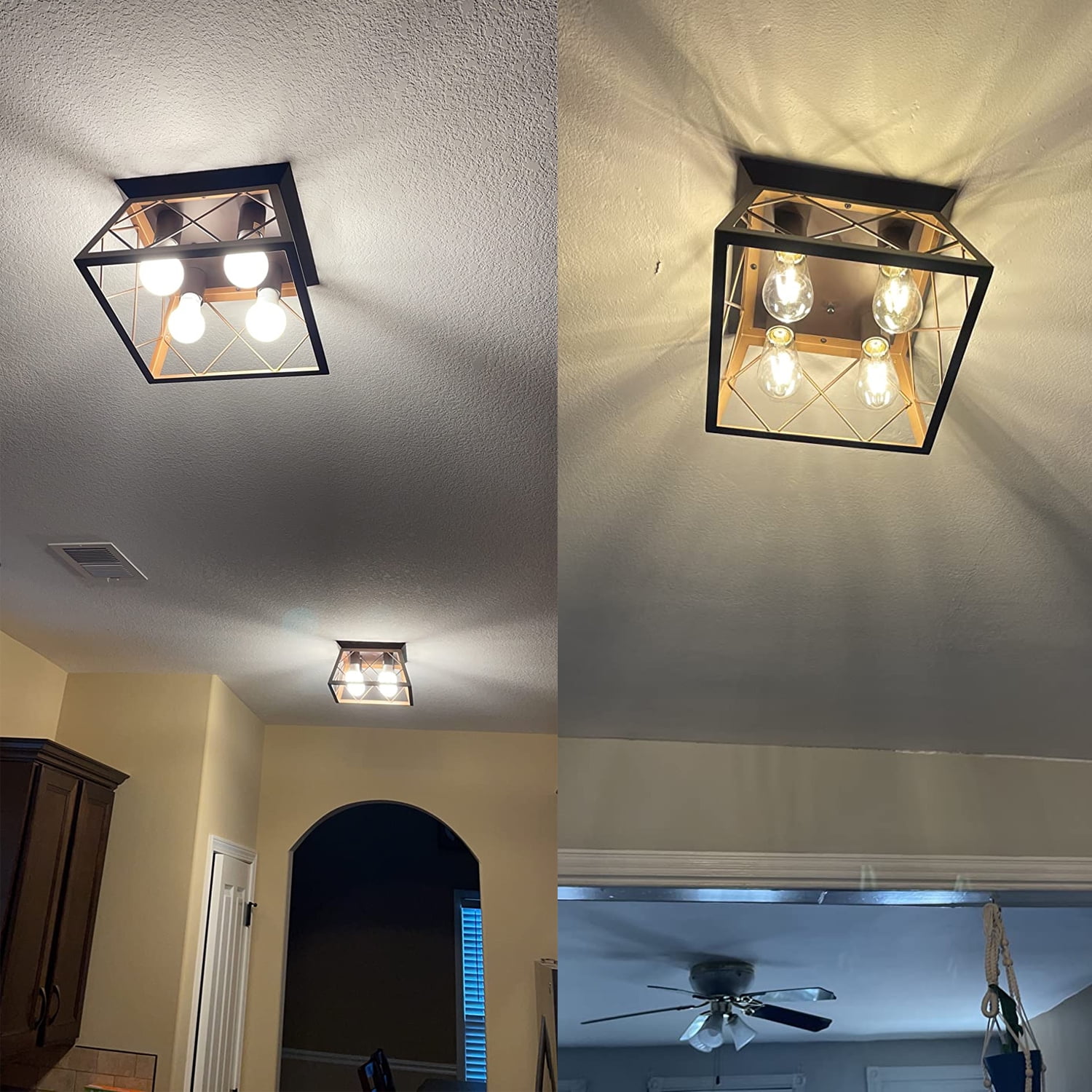 4-Light Farmhouse Flush Mount Ceiling Light Fixtures Black Metal Ceiling Light Fixture for Bedroom Living Room Dining Room Kitchen Porch