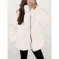 thumbnail image 4 of Osfvolr Womens Jacket Oversized Zip Up High Collar Long Sleeves Fuzzy Casual Winter Fall Coats with Pockets Cream White M, 4 of 8