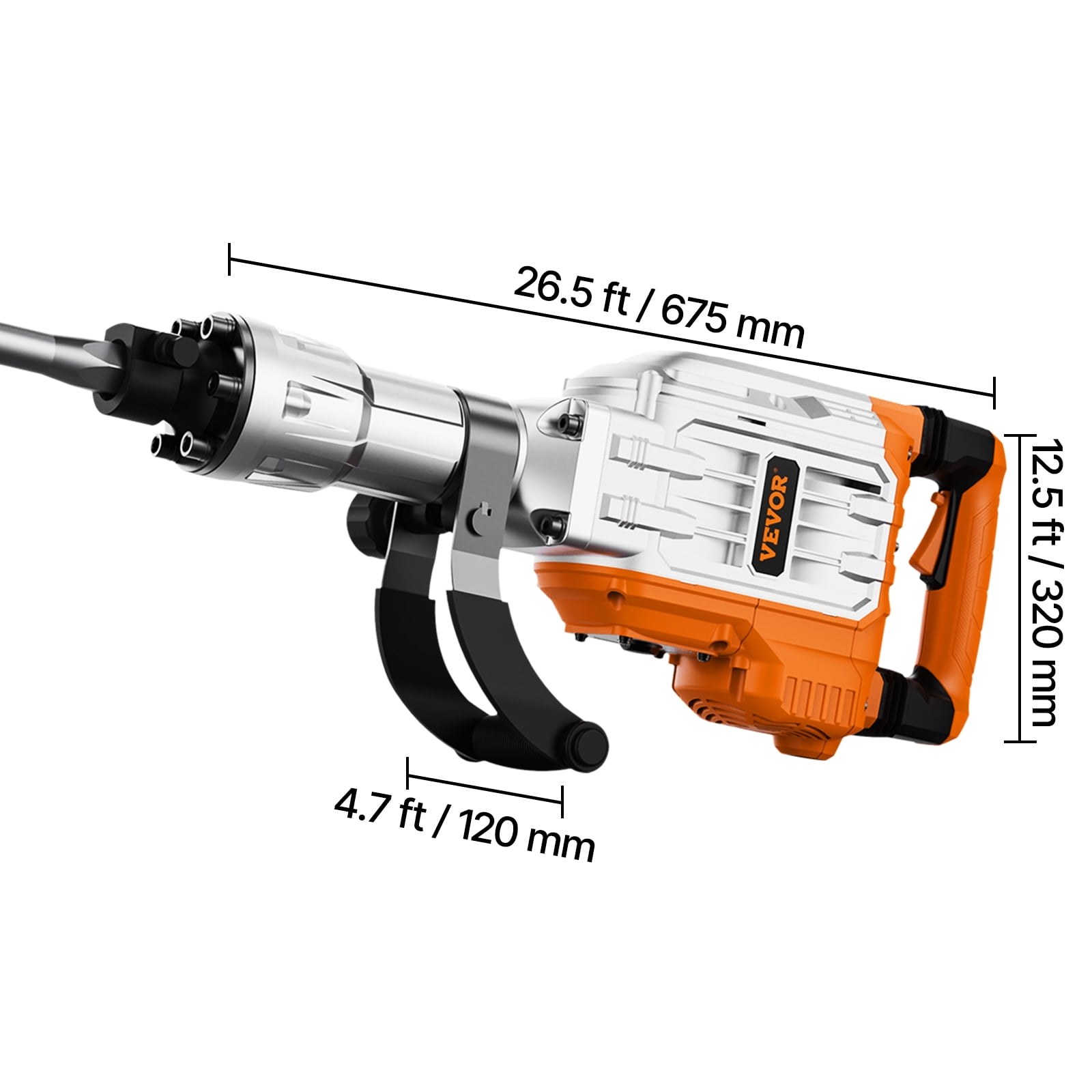 KFFKFF Electric Demolition Jack Hammer, 3500W Concrete Breaker, 1900 BPM Heavy-Duty Tool with 2 Chisels, Gloves, and 360° Adjustable Front Handle for Trenching and Hole Breaking