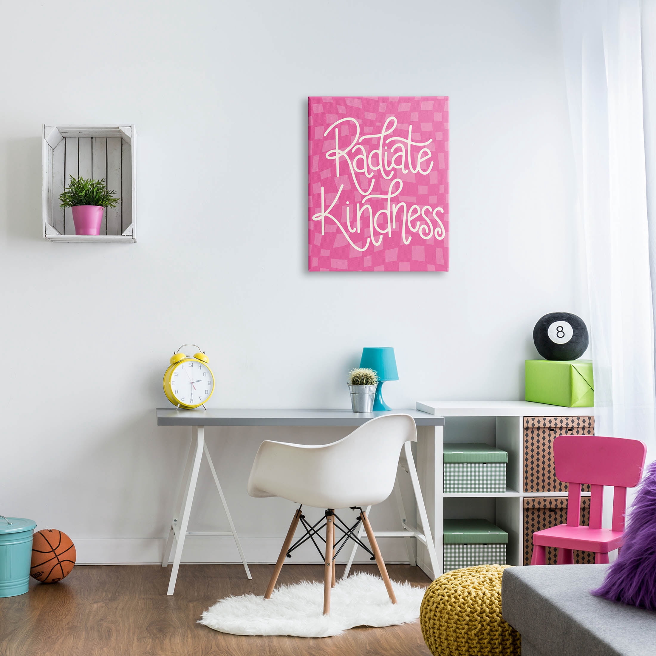 Radiate Kindness Pink Checkered Inspirational Graphic Art Gallery Wrapped Canvas Print Wall Art