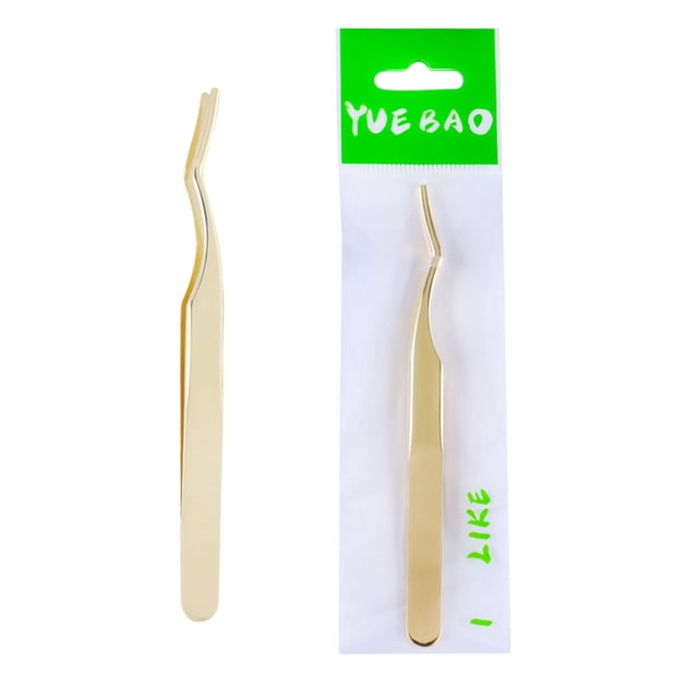EeaseCA 2 Pcs Pinces de Greffage pour Cils Professionnelles en Acier Inoxydable Extension de Cils Pointe Courbée Pinces (Doré)