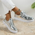 thumbnail image 4 of Oyedens Silver Platform Fashion Sneakers for Women Fashion Casual Walking Flats Canvas Shoes, 4 of 6