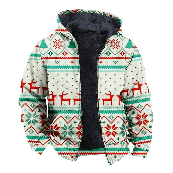 Xmyrz Christmas Lightweight Jacket Men Fleece Jacket Snowman Print Deer Softable Relaxed Fit Pocket Long Sleeve Men'S Coats Outerwear Jacket