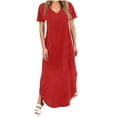 thumbnail image 1 of Vestido Corto para Mujeres Verano Cuello en V Bolsillo de Manga Corta Color Sólido Vestido de Cambio Casual para la Fiesta de la Playa de Primavera, 1 of 8