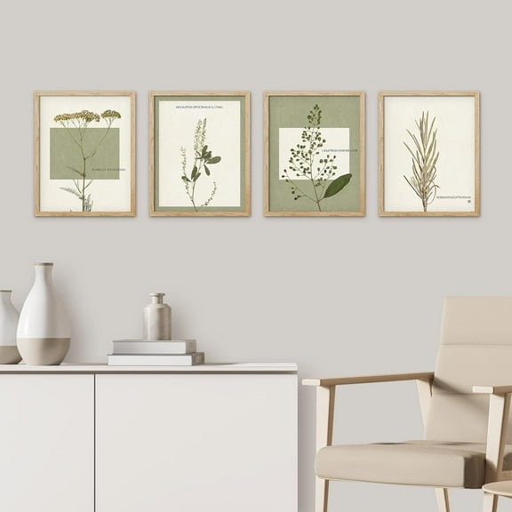 PixonSign 4 PCS Wilderness Plant Poster Set Geometric Square Duotone Plants Prints Flower Framed Wall Art Floral Botanical Nature Artwork Rustic Decor for Bedroom, Office - 8"x10" Natural