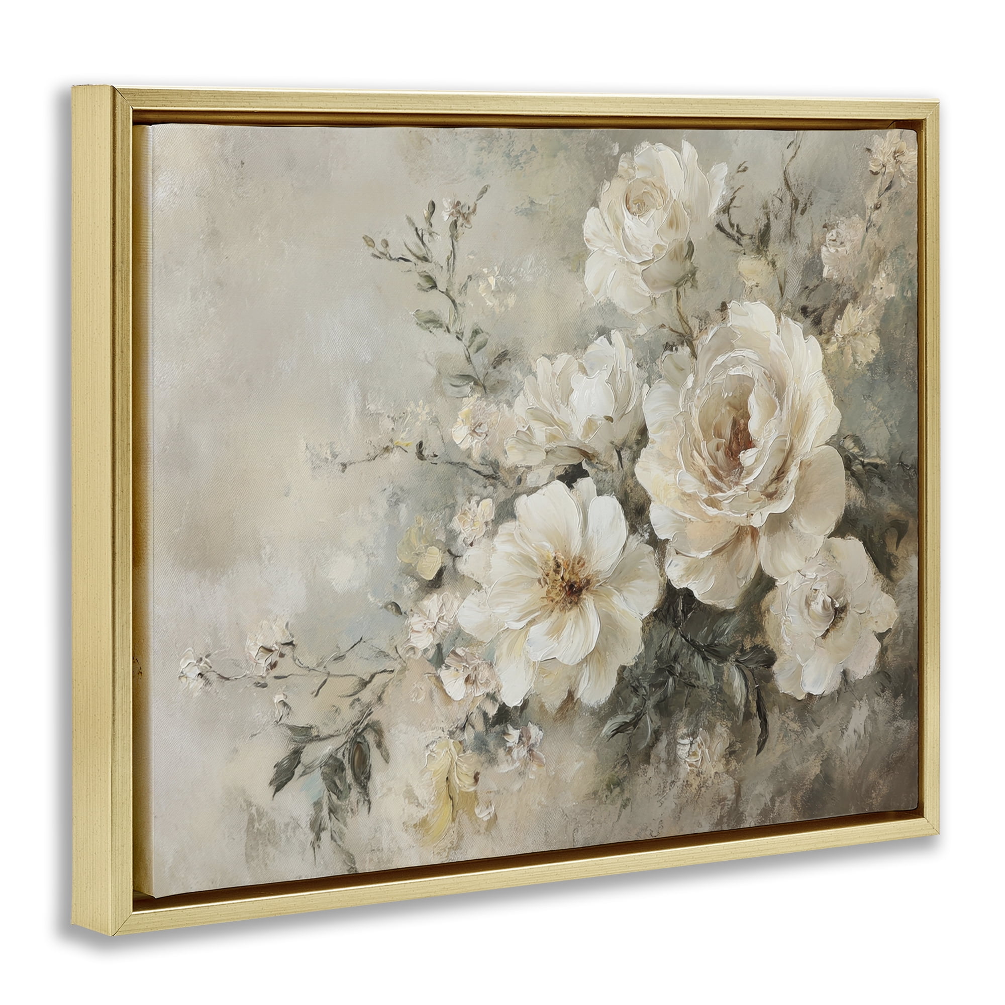 Stupell Industries Beige Faded Florals Plants & Flowers Painting Gold Floater Framed Canvas Art Print Wall Art, 21 x 17