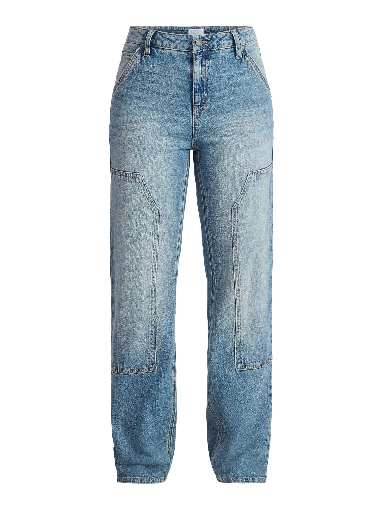 Time and Tru Women's High Rise Straight Jeans with Carpenter Details, 30" Inseam, Sizes 0-20
