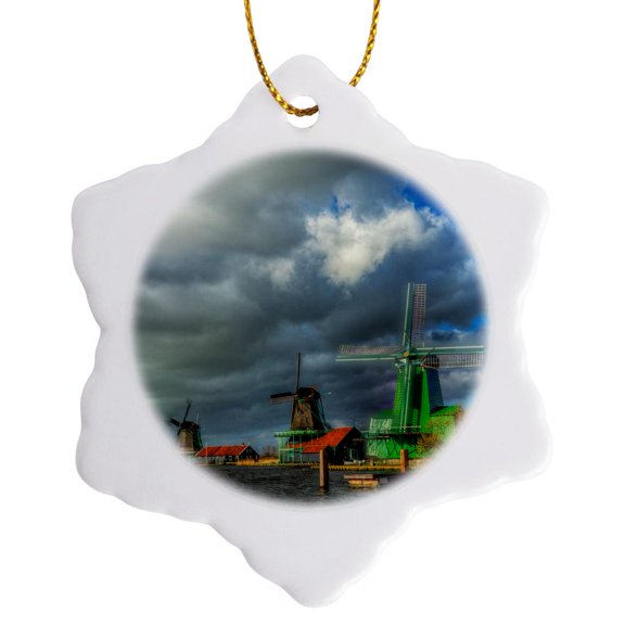 3drose, Netherlands, Zaandam, Scenes from Zaanse Schans Museum. Zaandam, 3 inch Snowflake Porcelain Ornament