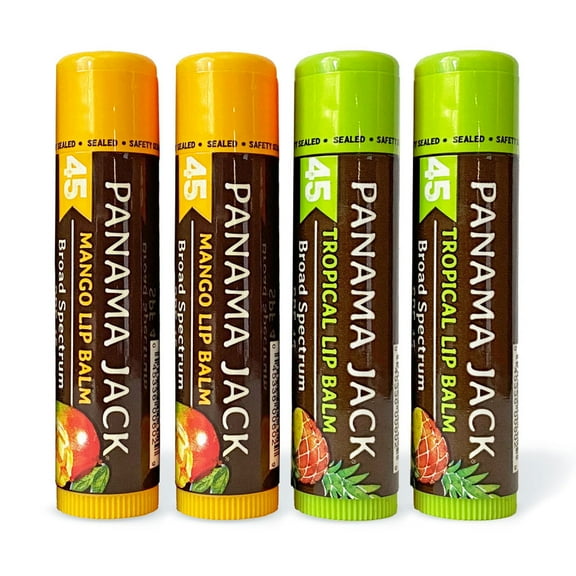 Panama Jack Sunscreen Lip Balm - SPF 45, Flavor Pack, Broad Spectrum UVA-UVB Sunscreen Protection, Prevents & Soothes Dry, Chapped Lips (Mango / Tropical)
