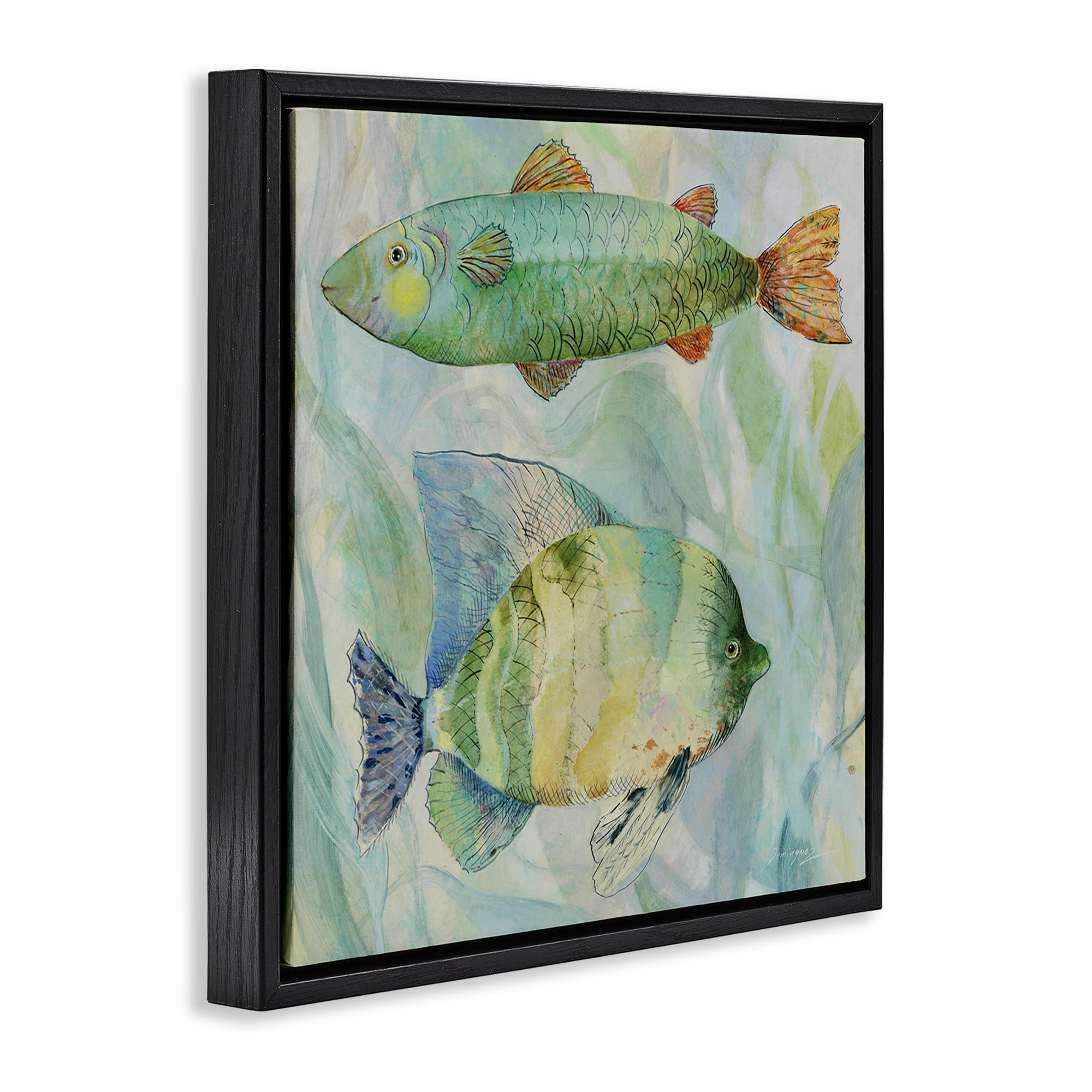 Stupell Industries Sweet Fish Duo Watercolor Black Framed Floater Canvas Wall Art, design by Lorenzo Collective