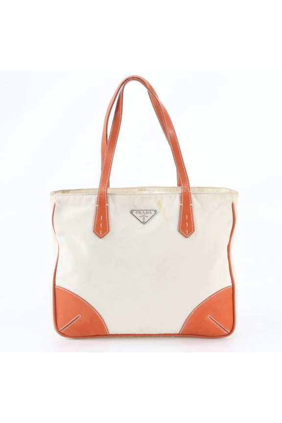 Pre-Owned Prada Tessuto Nylon Triangle Logo Leather Handbag Tote Bag - Brand Name Women's