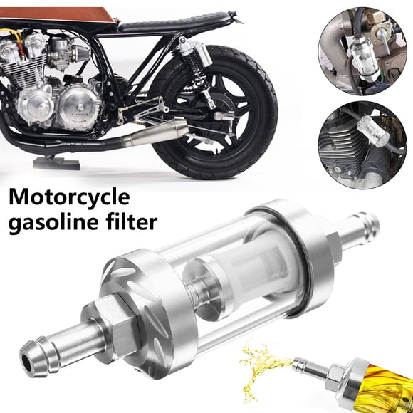 Pluokvzr 8mm Motorbike Inline Fuel Filter, Removable Glass Fuel Filter, Universal Aluminum Alloy Inline Fuel Petrol Gas Filter, for Motorcycle, Dirt, Pit, Bike, ATV, Motocross