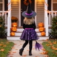 thumbnail image 4 of Izexuh Halloween Pumpkin Skirt and Witch Hat Set with Broomstick Printed Tulle Skirt and Hat Costume Outfit with 3 Piece Accessories Cosplay Dress and Party Outfit 110, 4 of 6