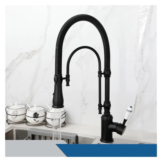 Pull Down Kitchen Sink Faucet Hot & Cold Mixer Crane Tap with Dual Spout Deck Mounted