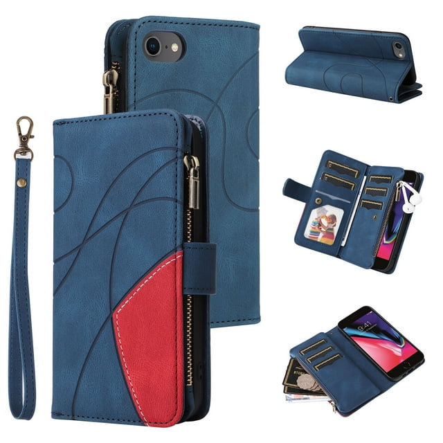 Compatible with iPhone 8/ 7 Wallet Case with Card Slots PU Leather Zipper Flip Folio Cover