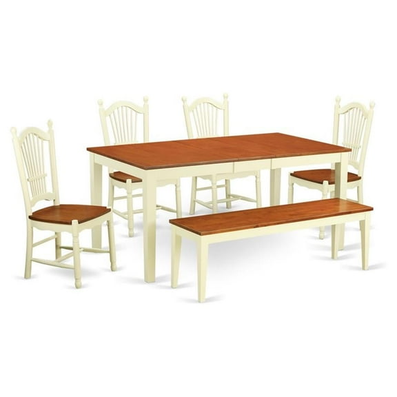 Pemberly Row 6-piece Wood Dining Set with Bench in Cherry