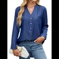 thumbnail image 3 of Blusas Tipo Túnica Informales Holgadas con Cuello en V y Larga para Mujer con Bolsillo Azul Oscuro S, 3 of 10