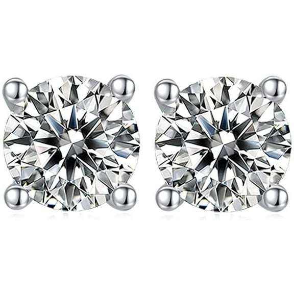 TwoBirch Sterling Silver 2 Carat Round Moissanite Stud Earrings (6.5 MM, Certified)