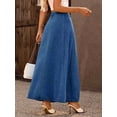 thumbnail image 5 of Womens Denim Midi Skirt High Waist Vintage Button Detail Color Block Woven Fabric Non Stretch Lightweight Summer Spring Autumn Blue Shades, 5 of 8