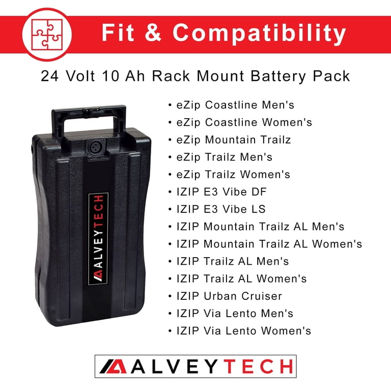 24 volt electric bicycle battery Alveytech 24 Volt 10 Ah Rack Mount Battery Pack for Currie eZip and Izip Electric Bikes