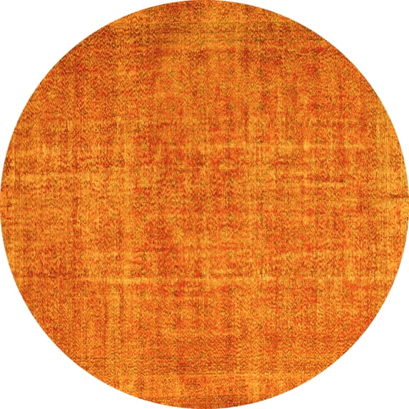 Ahgly Company Machine Washable Indoor Round Abstract Yellow Contemporary Area Rugs, 4' Round