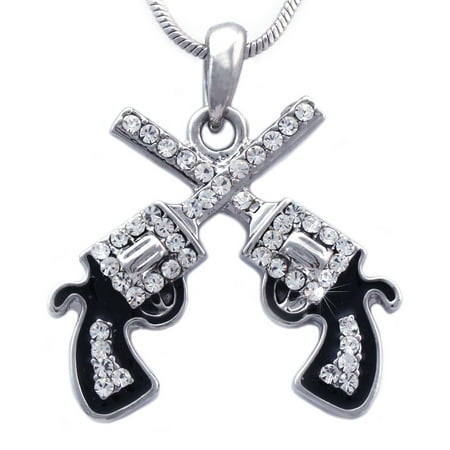 - cocojewelry Cowboy Cowgirl Double Crossing Revolver Gun Pistol Pendant Necklace