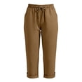 thumbnail image 4 of Capris for Women with Pockets New Womens Linen Capris Trousers with Pockets, Elastic Waist Drawstring Casual Pants, Summer Loose Fits Versatile Pants, 4 of 6