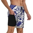 thumbnail image 3 of Haiem Blue And White Porcelain Pattern Mens Swim Trunks with Compression Liner 2 in 1 Swimming Shorts Stretch Swimwear Quick Dry,Board Shorts-Medium, 3 of 9
