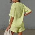 thumbnail image 7 of Linen Sets for Women 2 Piece Short Sleeve Tops and Wide Leg Shorts Summer Casual Fashion Beach Outfits Green L, 7 of 7