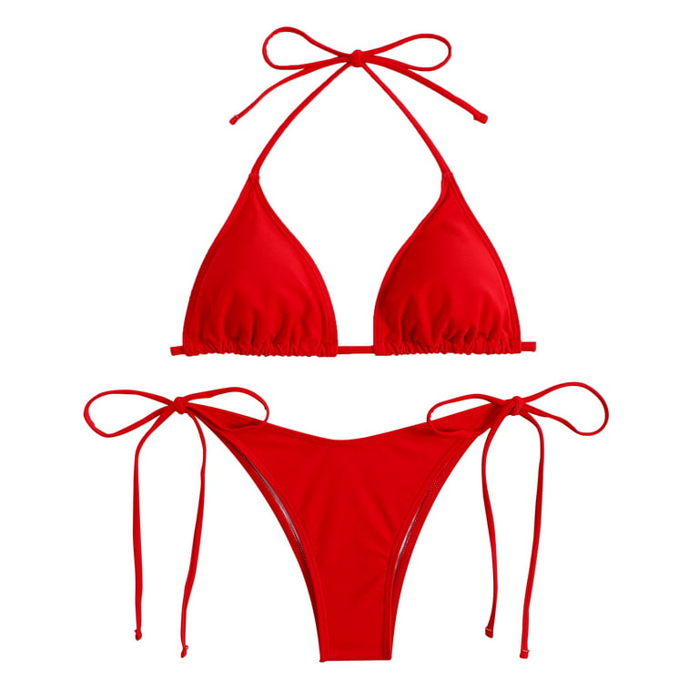 RQYYD Reduced Women's Triangle Bikini Solid String Bikini Set Two