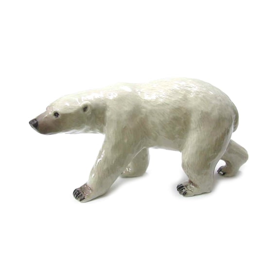 Northern Rose White Polar Bear Walking Hand-painted - Home Decor Animal Decorative Figurine Birthday Gift - Miniature Porcelain Figurine