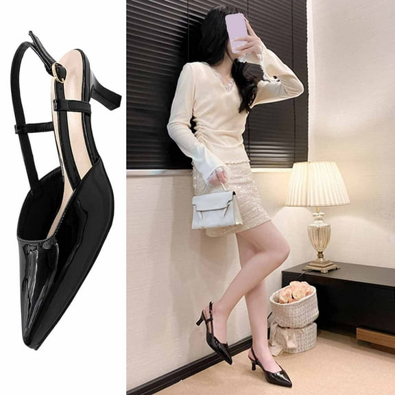 Purcolt Pointed Toe Kitten Heels for Women's Pumps Shoes Formal Slingback Buckle Ankle Strap Dress Shoes Faux PU Leather Sandals
