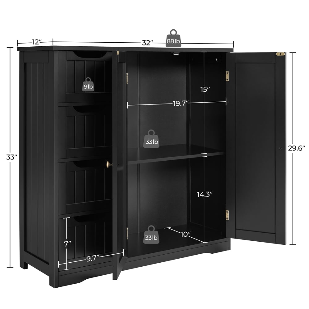 Yaheetech Wooden Bathroom Floor Cabinet with Adjustable Shelf, Black