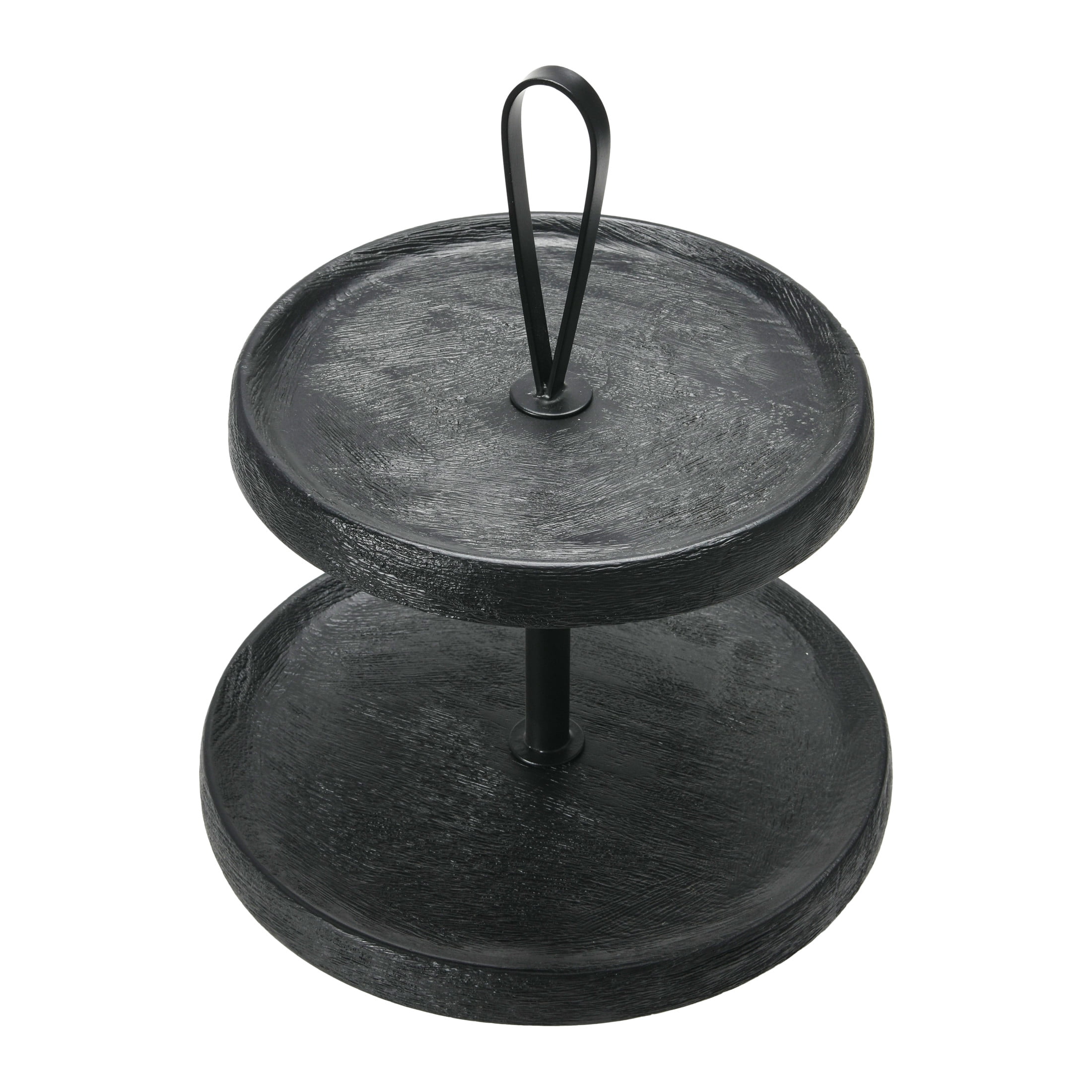 Creative Co-Op Elegant Modern 2-Tiered Tray Cake Stand or Desert Serve ware Tower, Black Mango Wood