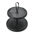 thumbnail image 3 of Creative Co-Op Elegant Modern 2-Tiered Tray Cake Stand or Desert Serve ware Tower, Black Mango Wood, 3 of 7