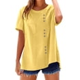 thumbnail image 2 of Conairie Women Linen Shirts Solid Short Sleeve Regular Fit Crew Neck Button Shirt Comfortable Soft Classic Dressy Casual Tee Light Yellow M, 2 of 7