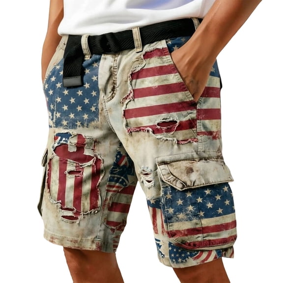 xfsWaSs 4th of July Shorts for Men Casual Cargo Shorts American Flag Patriotic Print Summer Stretch Lightweight Outdoor Hiking Cargo Shorts Versatile Shorts