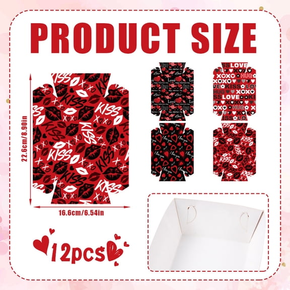 Hxlamzoo 2025 Valentine's Day Party Supplies Paper Food Trays Red and Pink Large Food Nacho Boats Disposable Snack Paper Tray for Celebration Party