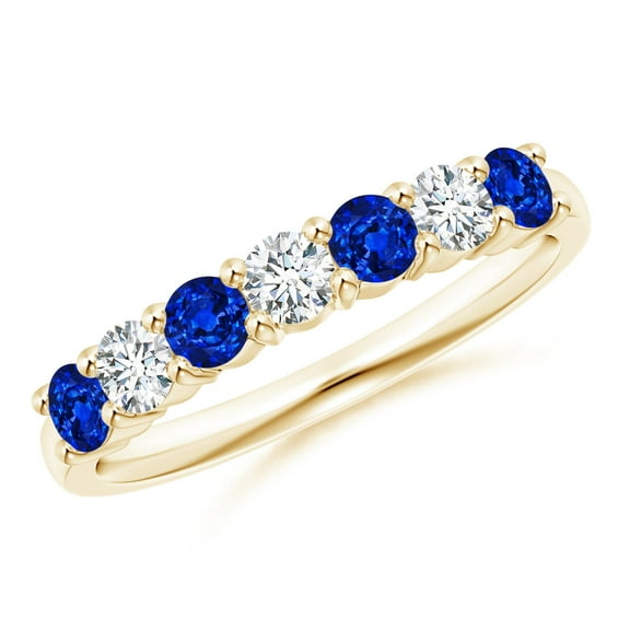 ANGARA Lab Grown Half Eternity 7 Stone Sapphire & Lab Diamond Wedding Ring for Women in 14K Yellow Gold (Size-3mm) | Anniversary, Jewelry Gift for Women | Lab-Grown Blue Sapphire Ring