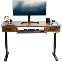 VIVO Electric 55” x 24” Desk with Rear-set Legs, Vintage Brown Top, Black Frame