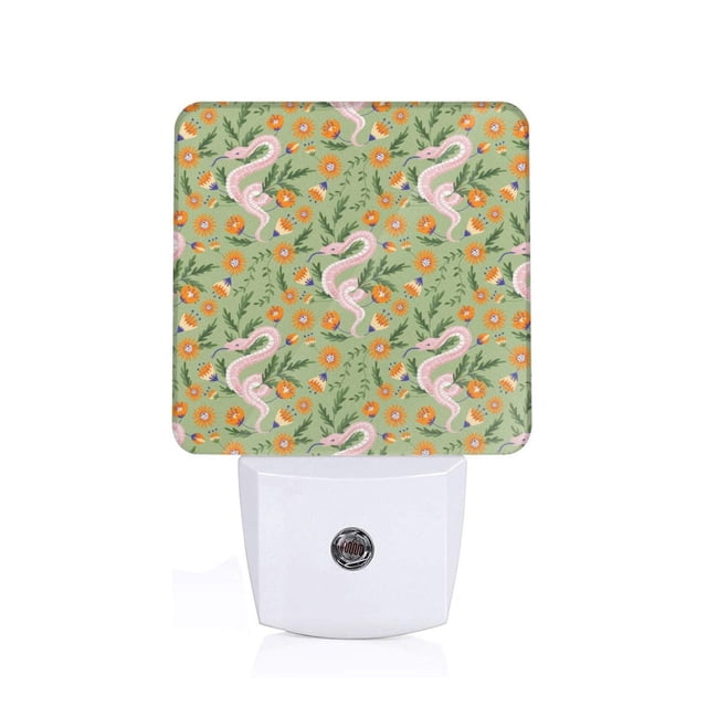 Fotbe Snake And Floral Luz Nocturna LED, Luz de Noche con Sensor de Luz Natural de Anochecer a Amanecer, Se Enchufa a la Pared, Blanco Cálido 0.5W-UK