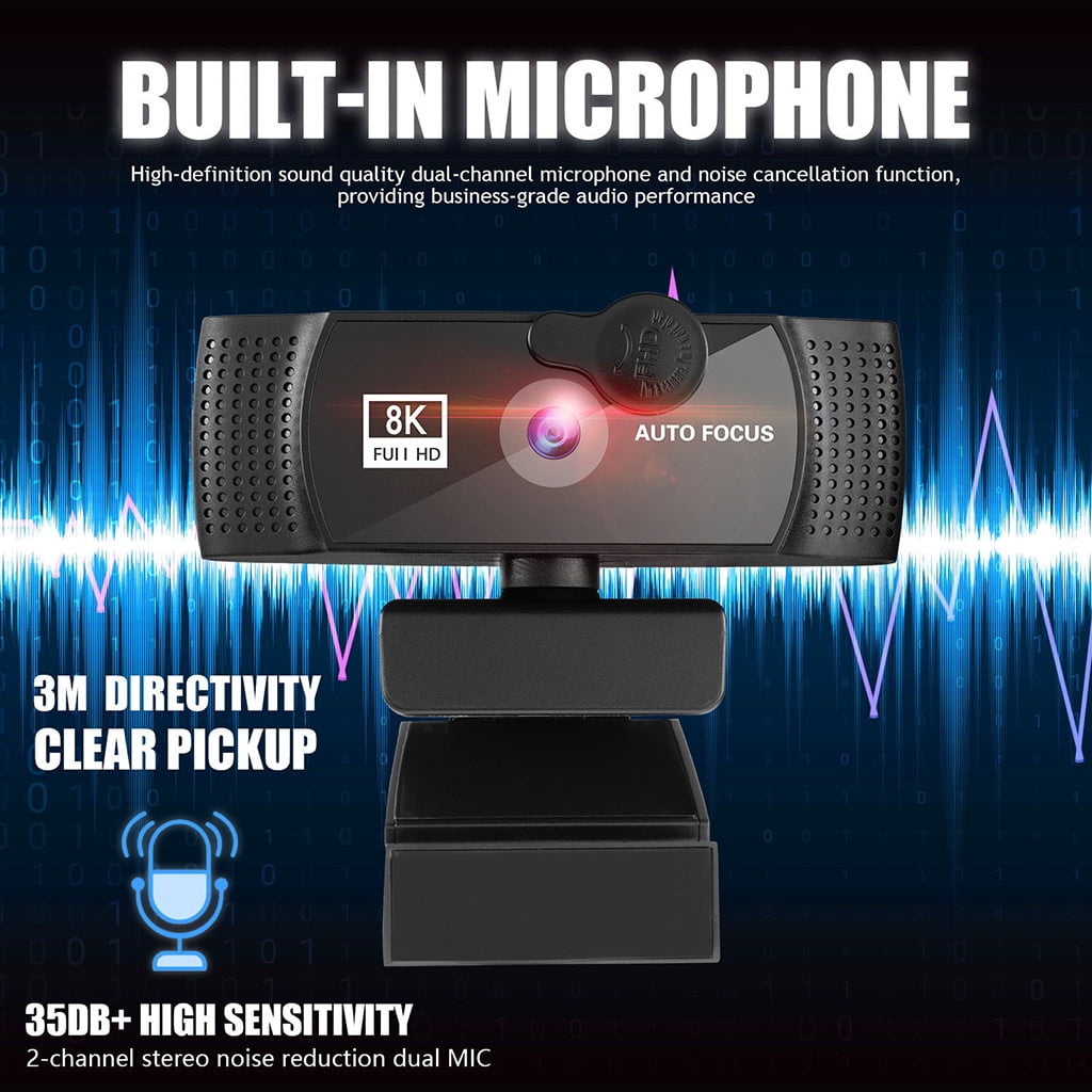 1K/2K/4K/8K Computer Webcam Widescreen Video Calling and Recording for W/ Mic＆ C