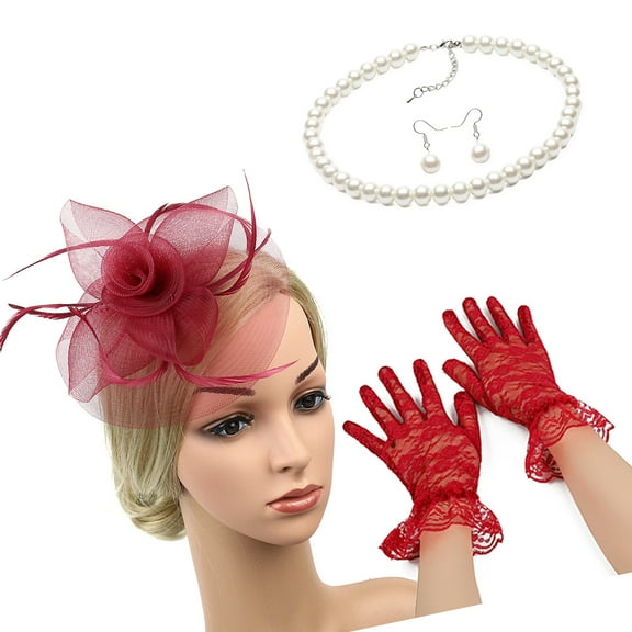 Fascinators for Women Teas Party Fascinator Hat for Women Veil Teas Party Hats and Gloves Set For Festival Occasion