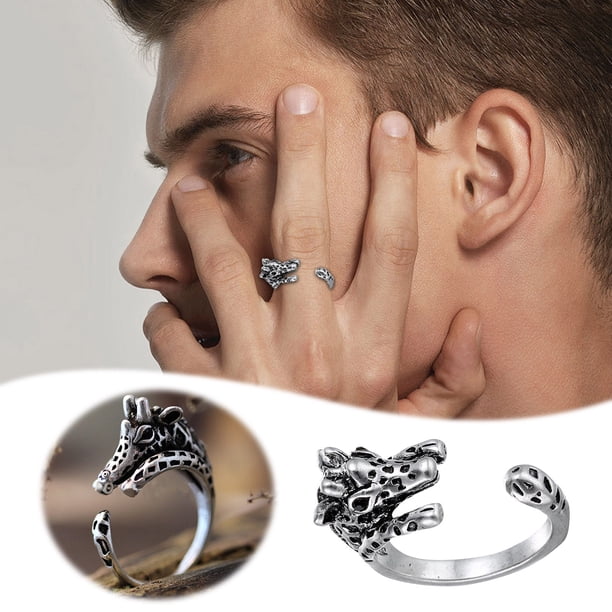 Anillo circular de jirafa en 3D para fiestas, ajustable, para mujer y hombre, joyería en plata