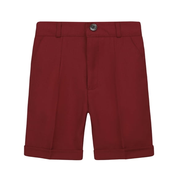 IFNWSV Boys Summer Shorts Solid Color Polyester Spandex Elastic Waist School Uniform Pants Wine 2-3 Years